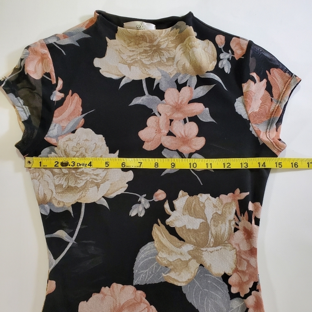 2231 * A3 Design Mesh Floral Bodycon Midi Dress Black Size S Vintage - Picture 6 of 8